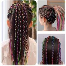 6/8/12Pcs/Set Colorful Hair Wrap String For Braids Hair Wrap Rope Braiding Hair Tie Elastic Stretch String Accessories Fashionable Colorful Tie - Multicolor - View 2