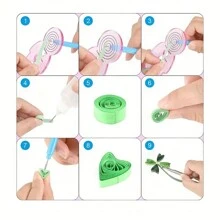 4/13/19 Stück Papier-Quilling-Kits, Papier-Quilling-Streifen, Papier-Quilling-Stift, Vorlagenplatte, Papierhandwerkszeug für DIY-Zeichnung und Handwerk