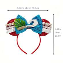 Disney Diadema con tema de la princesa Moana, diadema con lazo de lentejuelas de hibisco, accesorio para el cabello para decoración de fiesta y cosplay, decoración para el cabello de parque de diversiones