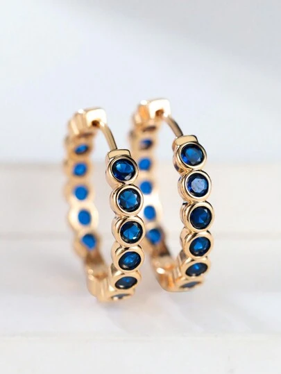 Vanel 2入組時尚全圓微鑲圓石設計裝飾耳環，優雅風格閃亮女式耳環