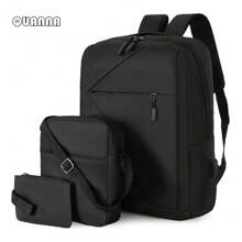 Mochila Antirrobo Carga Usb QUANNA Escolar Portátil Casual 3 Piezas Color negro Diseño de la tela tela Oxford poliéster,Mochila Antirrobo Impermeable, Mochila De Computadora Portátil, Bolsa De Tableta De Gran Capacidad, Juego De Mochila - Negro - Ver 2