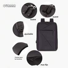 Mochila Antirrobo Carga Usb QUANNA Escolar Portátil Casual 3 Piezas Color negro Diseño de la tela tela Oxford poliéster,Mochila Antirrobo Impermeable, Mochila De Computadora Portátil, Bolsa De Tableta De Gran Capacidad, Juego De Mochila - Negro - Ver 5