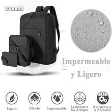 Mochila Antirrobo Carga Usb QUANNA Escolar Portátil Casual 3 Piezas Color negro Diseño de la tela tela Oxford poliéster,Mochila Antirrobo Impermeable, Mochila De Computadora Portátil, Bolsa De Tableta De Gran Capacidad, Juego De Mochila - Negro - Ver 4
