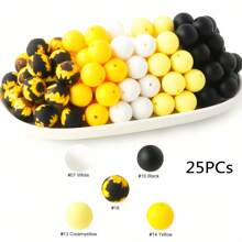 25pcs 15mm Silicone Solid Colorful Pattern Round Loose Beads For Jewelry Making DIY Special Key Bag Chain Pens Decors Bracelet Necklace Lanyards Beaded Craft Supplies