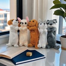 Estuche de lápices de papelería de dibujos animados de perro de peluche, bolsa de lápices de animal para niños, suministros escolares, bolsa creativa para lápices de niña