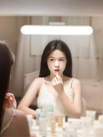 1pc LED Rotatable Makeup Mirror Front Light, No Drill Needed For Bathroom Mirror, Rechargeable Vanity Table Lamp With Cool & Smart Eye Protection Study Light Strip For Bedroom, Dormitory, Desk