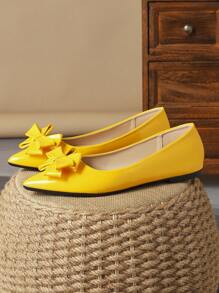 MonaNise Women's Comfortable Pointed Toe Low Vamp Flats, Featuring Black/White/Bowknot/Navy Blue/Red/Party & Dance Style/Charming Yellow/Casual & Versatile/Pink Shoes Valentines - Yellow - View 5