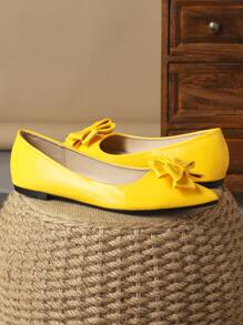 MonaNise Women's Comfortable Pointed Toe Low Vamp Flats, Featuring Black/White/Bowknot/Navy Blue/Red/Party & Dance Style/Charming Yellow/Casual & Versatile/Pink Shoes Valentines - Yellow - View 4