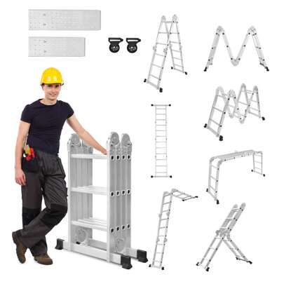 LILIIN 7 In 1 Multi-Purpose Ladder 340cm / 470cm / 550cm Aluminum Ladder Multi-Purpose Ladder Folding Ladder Household Ladder Work Ladder Leaning Ladder Step Ladder Work Platform Multifunctional Ladder Articulated Ladder