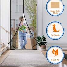 1pc Magnetic Self-Sealing Mesh Screen Door, Heavy Duty Instant Mesh Curtain With Full Frame Hook & Loop, Hands-Free Bug Off Door Screen For Patio, Pet And Kid Friendly, Multiple Sizes And Colors
