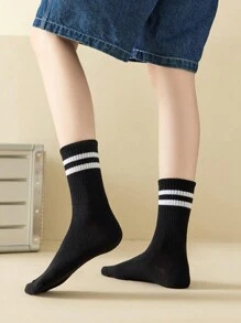 3 Paar schwarz, weiß und grau mit Doppelstreifenmuster Mittelhöhe Tennis Socken, unisex Outdoor
