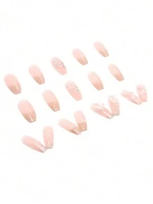 Upgrade Your Look - 24pcs Medium Length Ballet Powder, Sheer & Nude Color Pure Desirable Ins Style Rhinestone Butterfly 3D Crystal Nail Art Stickers With White Tassel & 1pc Jelly Glue & 1pc Grinder Press On Nails Nail Supplies