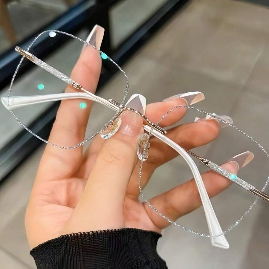 1 件装女士星空无框眼镜，简约银色银河风格无度数眼镜，适合简约妆容 - 金色 - 查看 1