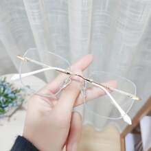 1 件装女士星空无框眼镜，简约银色银河风格无度数眼镜，适合简约妆容 - 金色 - 查看 4