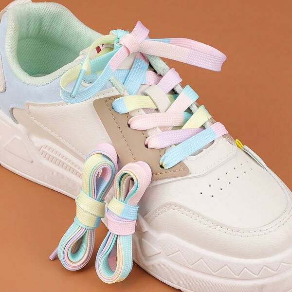 1 Pair Creative Ombre Candy Color Flat Shoelaces, Unisex & Kids, Suitable For Canvas Shoes, Sneakers, Skateboard Shoes, White Shoes