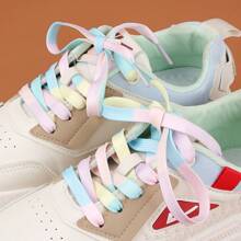 1 Pair Creative Ombre Candy Color Flat Shoelaces, Unisex & Kids, Suitable For Canvas Shoes, Sneakers, Skateboard Shoes, White Shoes