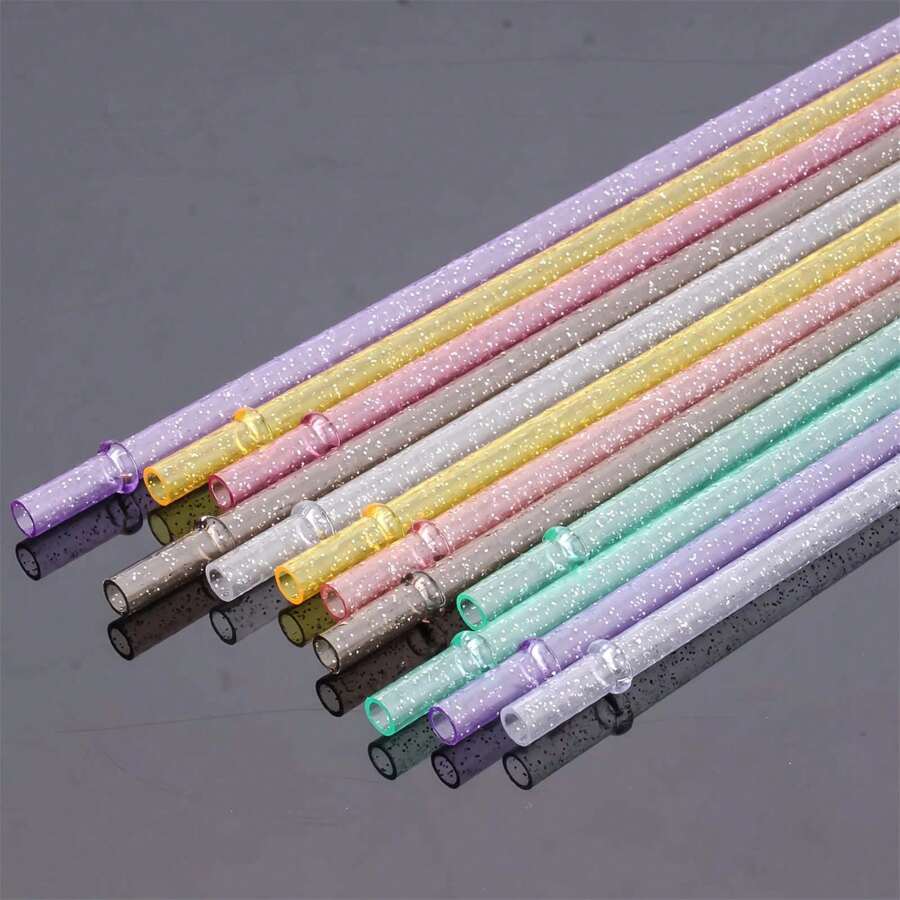 12pcs, Straw, Reusable Clear Plastic Glitter Straws, 12.4/9.06 Inch