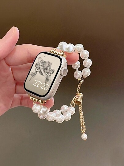 1pc Women's Luxury Extendable Metal Gold-Tone Pearl Chain Watch Band Strap Fits 38/40/41/44/45/49/42/46mm For Apple Watch S11/SE3/Ultra3/Ultra/SE/SE2/10/9/8/7/6/5/4/3/2/1