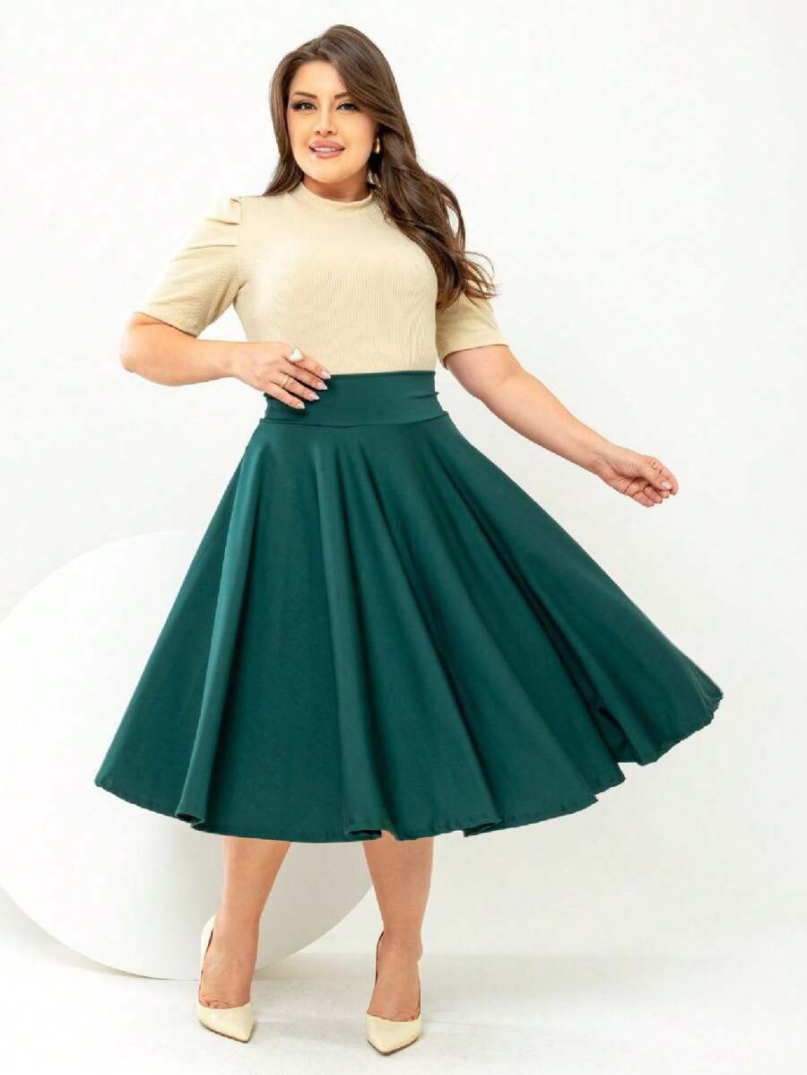 Plus Size Skirts - Màu xanh lá cây đậm - Xem 1