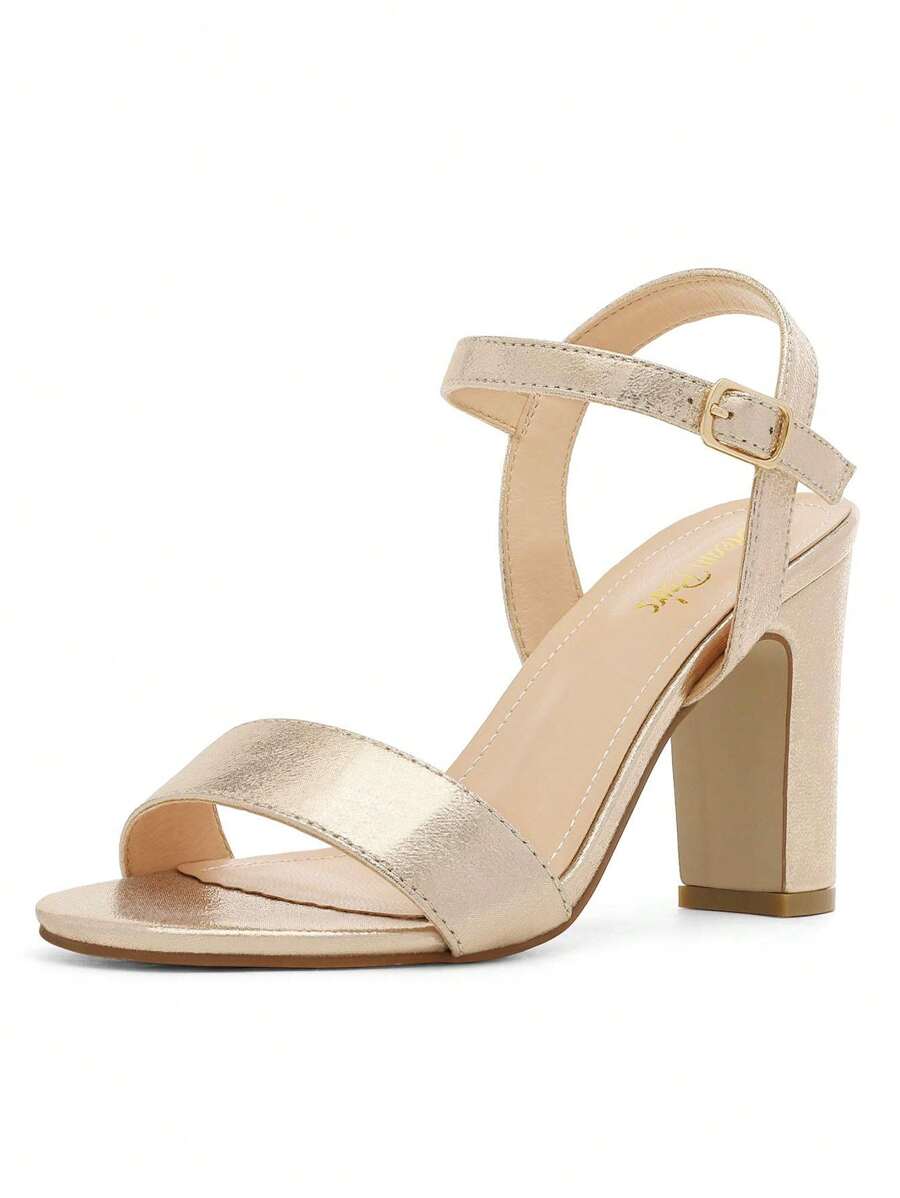 Women Fashionable High Heeled Sandals Open Toe Ankle Strap Buckle Heels High Chunky Block Heel Sandals, For Party, Wedding, Prom - Vàng - Xem 1