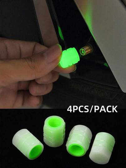 4 peças Tampa de Válvula de Pneu Tipo Luz Noturna Fluorescente Verde para Carros, Motocicletas, Bicicletas, Bicicletas Elétricas etc.