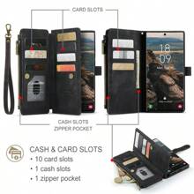 Ví da đựng thẻ điện thoại Tương thích với Samsung Galaxy IPhone Xiaomi Redmi Flip Cover - màu đen - Xem 6