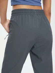 女性輕便束腳褲長褲速幹跑步遠足長褲競技鍛煉追踪長褲帶拉鍊口袋 - 深灰色 - 查看 2