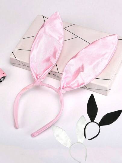 1pc Sexy Pink Black White Rabbit Ear Headband With Multiple Color Options, Suitable For Festival Party Dress Up, Performance Prop, Daily Use Halloween