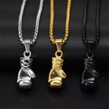 1 pièce Collier en acier inoxydable et titane avec design de gant de boxe rétro pour le sport