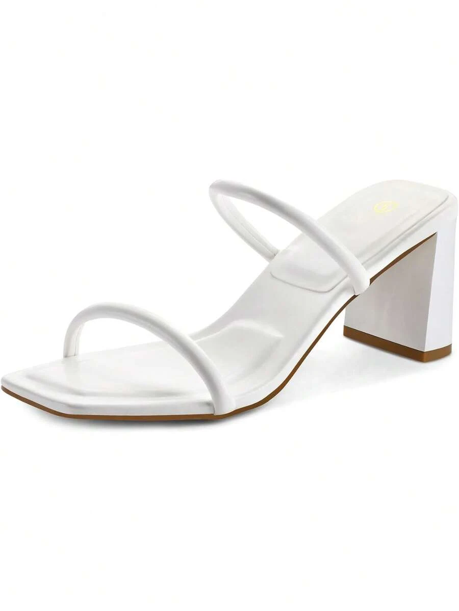 RoseRemy Women's 3 Inch Block Heel Square Toe Sandals Two Straps Mules Backless Slip On Dress Shoes - trắng - Xem 1