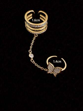 1 anillo de moda de estilo de mariposa con diamantes de imitación para mujeres, perfecto para una cita nocturna