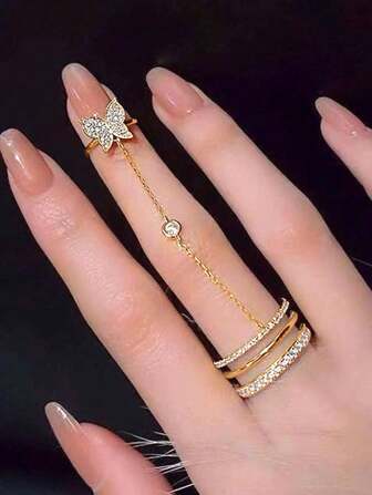 1pc Fashionable Butterfly Style Ring With Rhinestones For Women, Perfect For Date Night