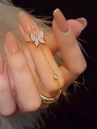 1 anillo de moda de estilo de mariposa con diamantes de imitación para mujeres, perfecto para una cita nocturna