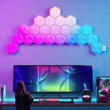 SUIDHOME 智能 LED 六角形壁灯、六角形灯板、智能应用 Wi-Fi 和语音控制 RGBIC 家居装饰创意灯带音乐同步，可与 Alexa Assistant DIY 六角形灯配合使用，适用于游戏室、客厅、卧室派对装饰，3 件装、6 件装、10 件装、12 件装、15 件装、20 件装 - RGB彩光 - 查看 10