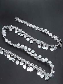 Women's Sequin Tassel, Belly Dance Hip Scarf Belt 10 Yards Belly Dance Tassel, Belly Dance Chain Sequin Round Coin Shape String Hip Scarf For National Dance Clothes Decoration Supplies Accessories - Silver - View 7