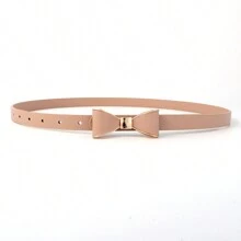 1 buc Curea subțire pentru femei cu cataramă cu fundă la modă, culoare solidă simplă și personalizată, potrivită pentru asortarea zilnică cu rochii, curea decorativă subțire pentru Ziua Îndrăgostiților, vara, școala