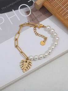 2 件/套时尚新潮优雅个性化别致树叶形 ABS 吊坠项链，适合女士，适合妻子、女朋友、母亲、派对、宴会、订婚、约会、舞会、户外旅行、购物、日常穿着、妇女节、母亲节、情人节、教师节、宰牲节、骄傲月、送礼 - 彩色 - 查看 4