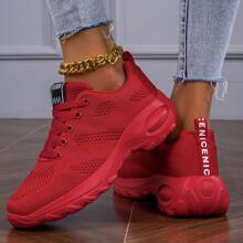 女士厚底休閒運動鞋，紅色網眼鞋面，配厚底和鞋帶 - 紅色 - 查看 6