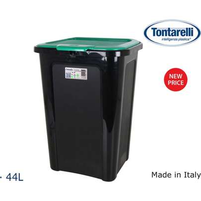Tontarelli LIXEIRA PRETA COVERLINE 44L COM TAMPA VERDE - Lixeira com capacidade ampliada - Lixeira fácil de limpar - Lixeira com design elegante - Lixeira resistente a choques - Lixeira com tampa para evitar odores