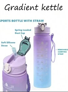 1 个 2000ml/750ml/280ml 可爱渐变色励志水瓶，带吸管、贴纸和防漏设计 - 非常适合办公室、学校、健身房和健身！适合户外、露营 - 紫色 - 查看 4