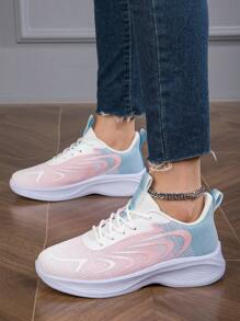 Women's Outdoor Sports Leisure Fashionable Breathable Running Lightweight Comfortable Lace-Up Hiking Shoes - Pink - View 2