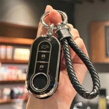 Key Fob Cover With Keyring Keychain Lanyard For Fiat 500 500L Brava Bravo Doblo Ducato Fiorino Punto Panda Palio Stilo Lancia,3 Buttons TPU Flip Key Fob Protective Cover Car Key Cover Case Car Accessories Bag Charm Backpack For School