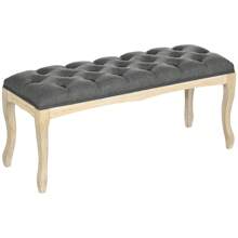 HOMCOM Banc Banquette capitonnée Style Classique 110 cm Bout de lit Rembourrée en lin piètement Bois hévéa sculpté Lin Beige - Beige - Voir 3