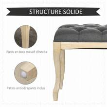 HOMCOM Banc Banquette capitonnée Style Classique 110 cm Bout de lit Rembourrée en lin piètement Bois hévéa sculpté Lin Beige - Beige - Voir 4