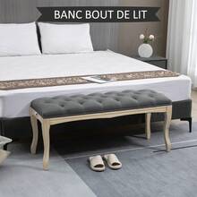 HOMCOM Banc Banquette capitonnée Style Classique 110 cm Bout de lit Rembourrée en lin piètement Bois hévéa sculpté Lin Beige - Beige - Voir 7