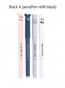 4pcs Pens With 20pcs Refills, Needle Tube, 0.35mm Cartoon Animal Themed Erasable Gel Pen Set