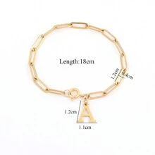 1入新潮不鏽鋼首字母環扣紙夾手鍊，女士手鍊 - 金黃色 - 查看 2