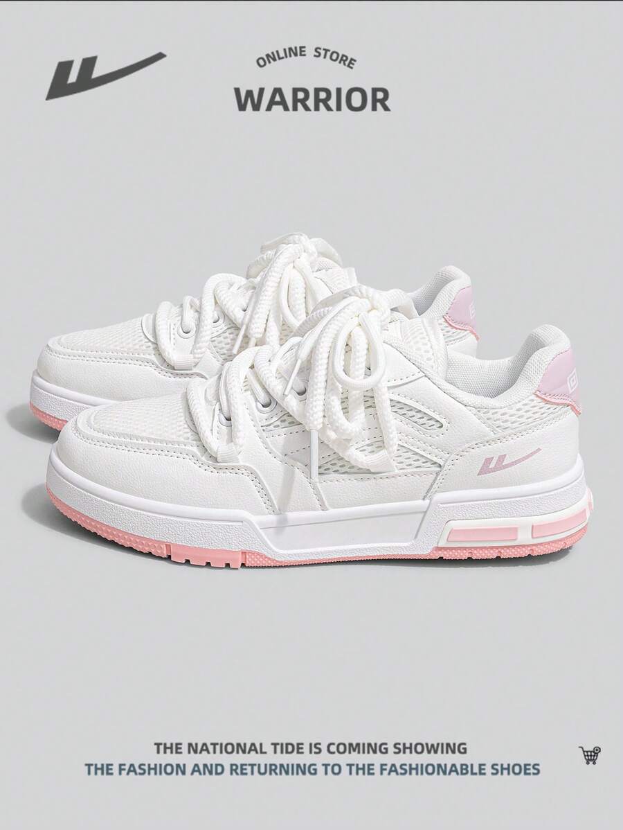 WARRIOR 1pair Sporty Breathable Women's Casual Shoes, Lace-Up Mesh Upper Lightweight PU Sole Low-Cut Outdoor Running Shoes - Pink - View 1