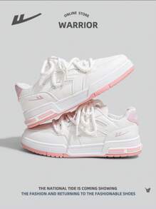 WARRIOR 1pair Sporty Breathable Women's Casual Shoes, Lace-Up Mesh Upper Lightweight PU Sole Low-Cut Outdoor Running Shoes - Pink - View 3
