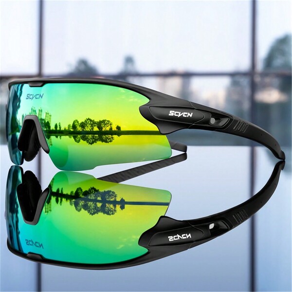 SCVCN Scvcn Cycling Glasses Sports Glasses, Suitable For Fishing, Cycling, Outdoor Activities, Hunting, Beach Style, Windproof, Hiking, Running, Unisex, Multi-Color Frames, Extra 2 Replaceable Lenses (Including Polarized Lenses)
